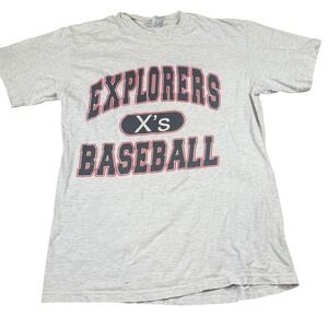 Vintage Explorers Baseball T Shirt Hanes Beefy T Gray Medium X's‎ Team